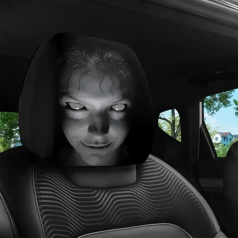 2Pcs Halloween Horror Face Printing Car Headrest Covers Universal Elastic Car Seat Headrest Cover