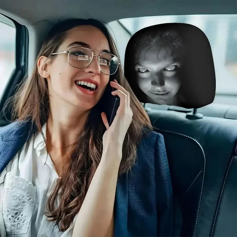 2Pcs Halloween Horror Face Printing Car Headrest Covers Universal Elastic Car Seat Headrest Cover
