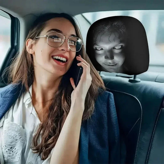 2Pcs Halloween Horror Face Printing Car Headrest Covers Universal Elastic Car Seat Headrest Cover