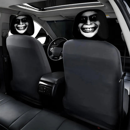 2pcs Horror-Themed Car Headrest Covers - Black & White Face Design, Unfilled Comfortable Seat Protectors for Sedan, Truck, SUV