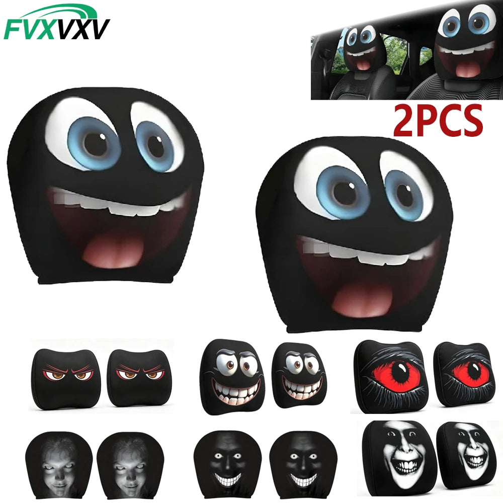 2PCS Ghost Face Headrest Covers for Cars, Stretchy Seat Headrest Protector for Auto Truck SUV, Funny Scary Washable Elastic Inte