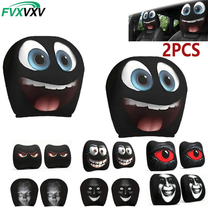 2PCS Ghost Face Headrest Covers for Cars, Stretchy Seat Headrest Protector for Auto Truck SUV, Funny Scary Washable Elastic Inte