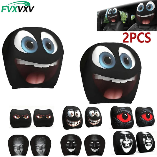 2PCS Ghost Face Headrest Covers for Cars, Stretchy Seat Headrest Protector for Auto Truck SUV, Funny Scary Washable Elastic Inte