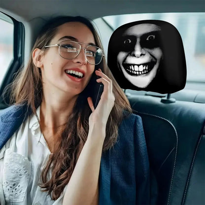 2pcs Horror-Themed Car Headrest Covers - Black & White Face Design, Unfilled Comfortable Seat Protectors for Sedan, Truck, SUV