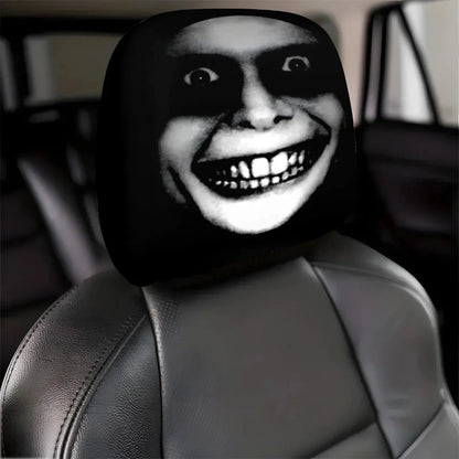 2pcs Horror-Themed Car Headrest Covers - Black & White Face Design, Unfilled Comfortable Seat Protectors for Sedan, Truck, SUV