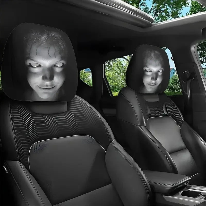2Pcs Halloween Horror Face Printing Car Headrest Covers Universal Elastic Car Seat Headrest Cover