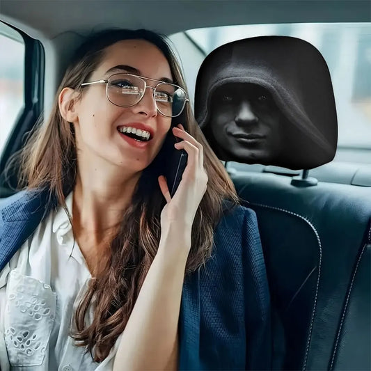 2pcs Dark Aesthetic Mysterious Portrait Print Car Headrest Covers,  Fit with Elastic Design