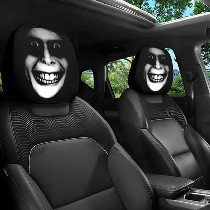 2pcs Horror-Themed Car Headrest Covers - Black & White Face Design, Unfilled Comfortable Seat Protectors for Sedan, Truck, SUV
