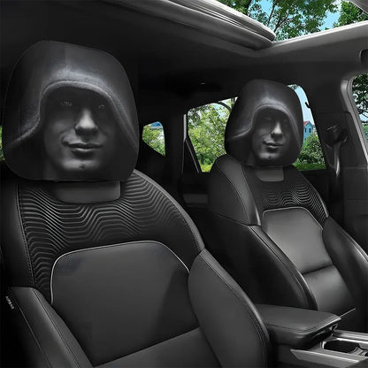 2pcs Dark Aesthetic Mysterious Portrait Print Car Headrest Covers,  Fit with Elastic Design